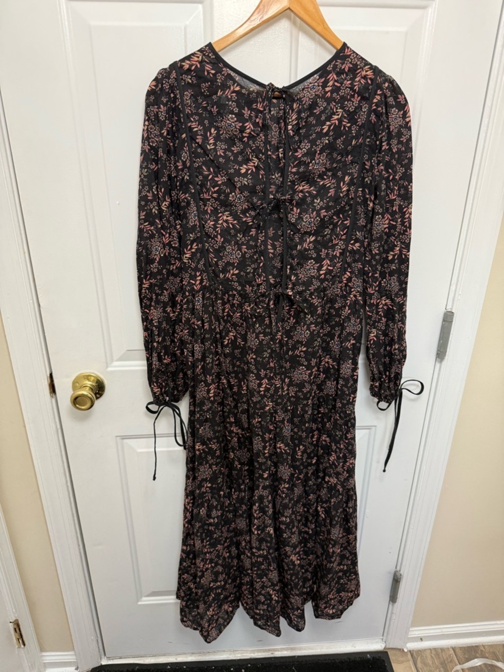 Madewell Christy Dawn Tallulah Tie Back Black Floral Midi Dress Size Small - Picture 9 of 10